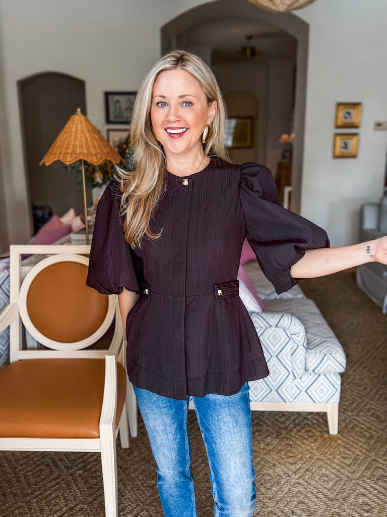 Cityscape Chic Peplum Top-Black