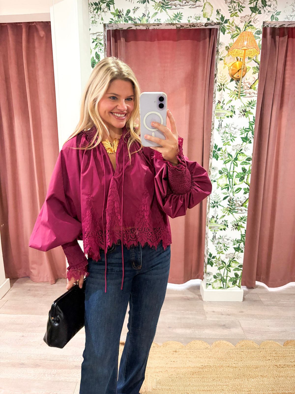 Rosamund Puff Sleeve Top-Plum