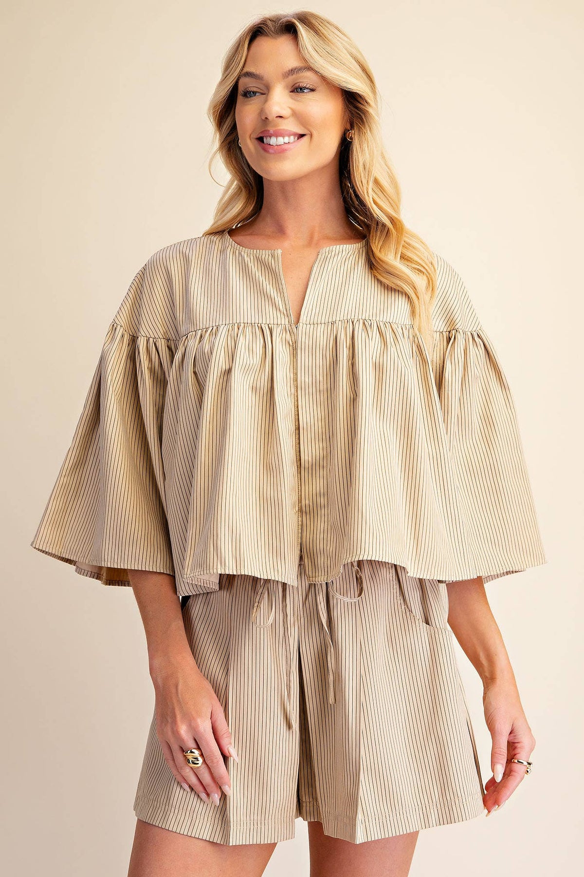 Swing Cape Stripe Top-Beige