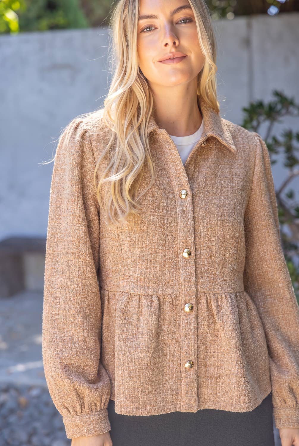 The Duchess Peplum Jacket-Tan