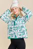 Christmas Toile Printed Quilted Jacket-Hunter Green