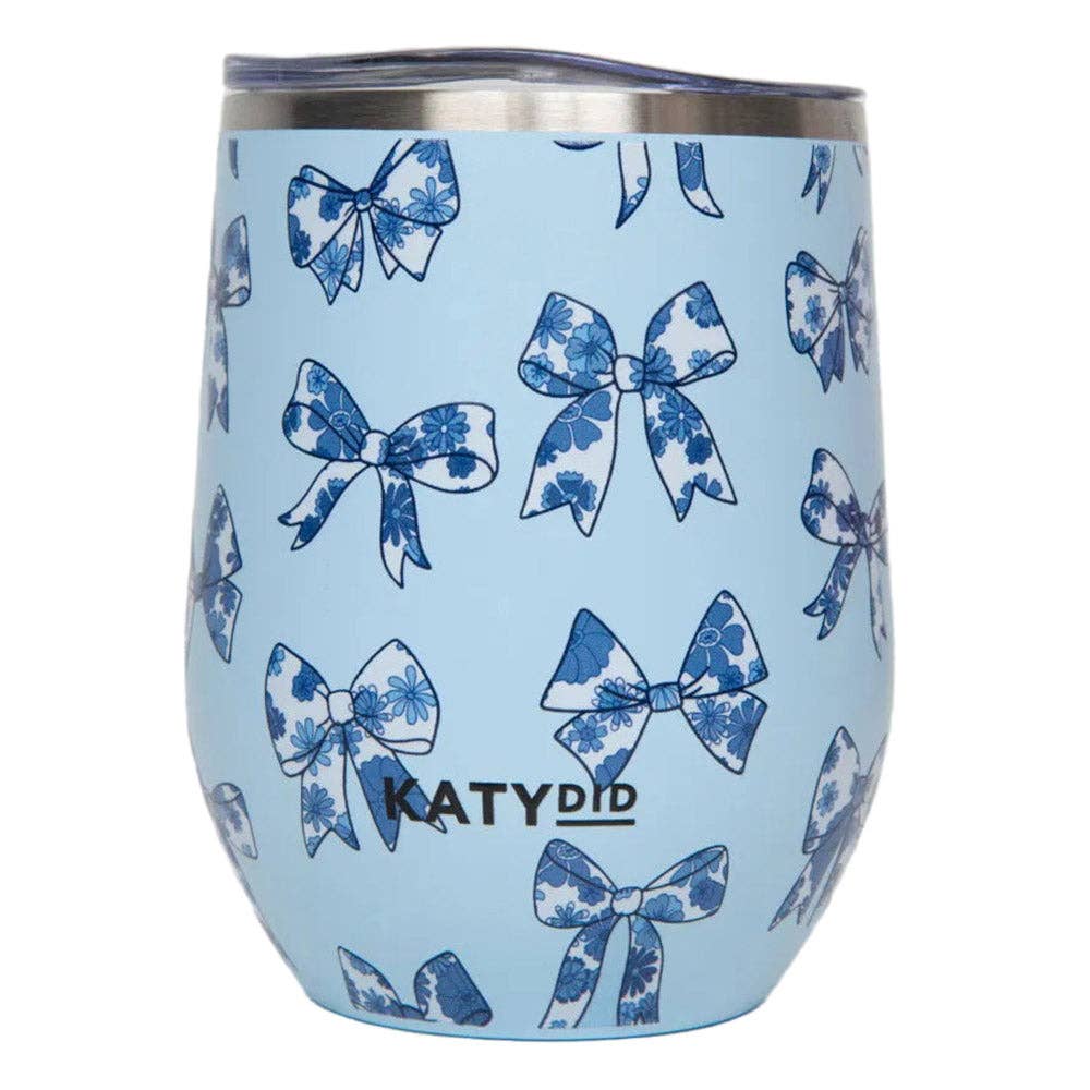 Chinoserie Coquette Bows Wine Tumbler Cup- Light Blue