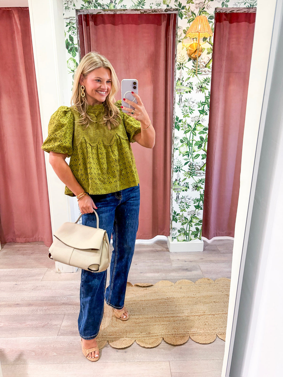 Beatrice Puff Sleeve Top-Olive