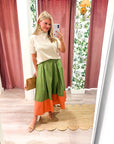 Fairmont Colorblock Skirt-Salmon/Olive
