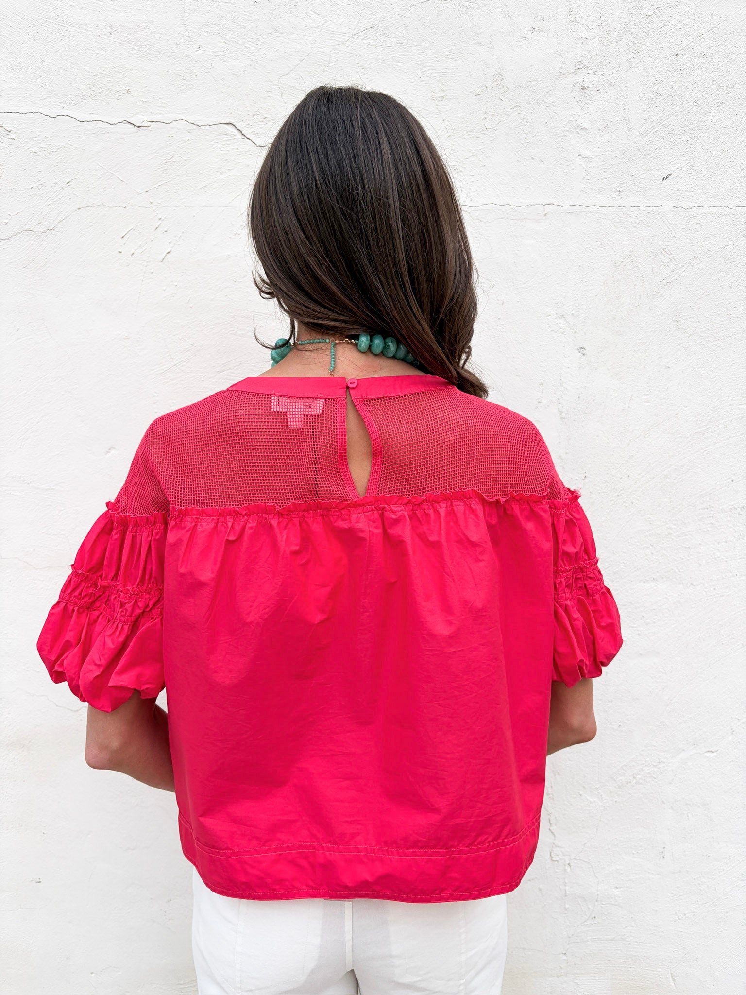 Sheer Romance Bubble Top-Raspberry Pink