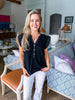 Ruffled Cap Sleeve Top-Black