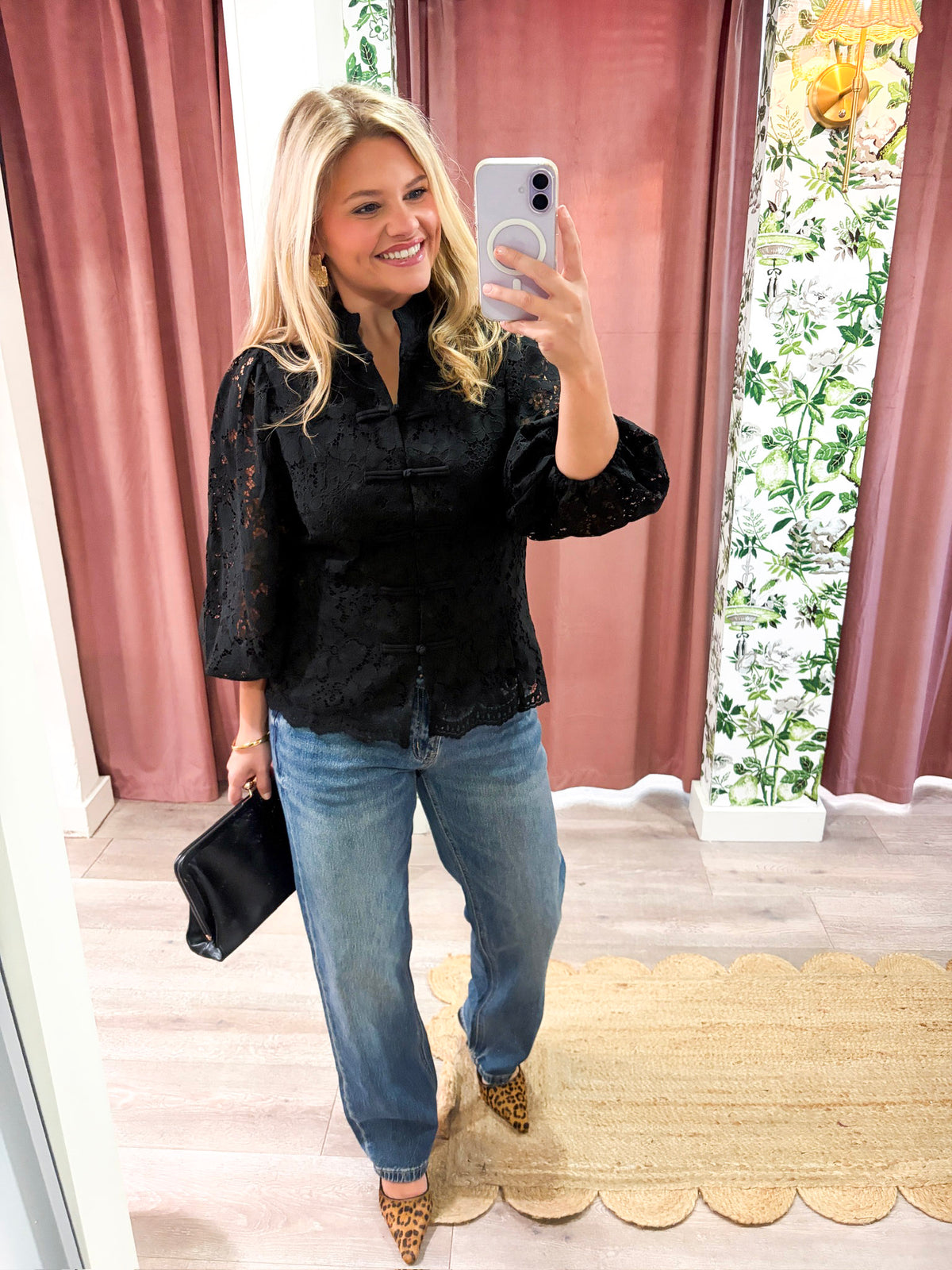 The Mandarin Lace Top-Black
