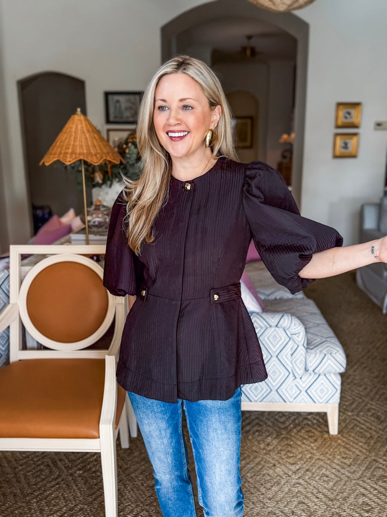 Cityscape Chic Peplum Top-Black