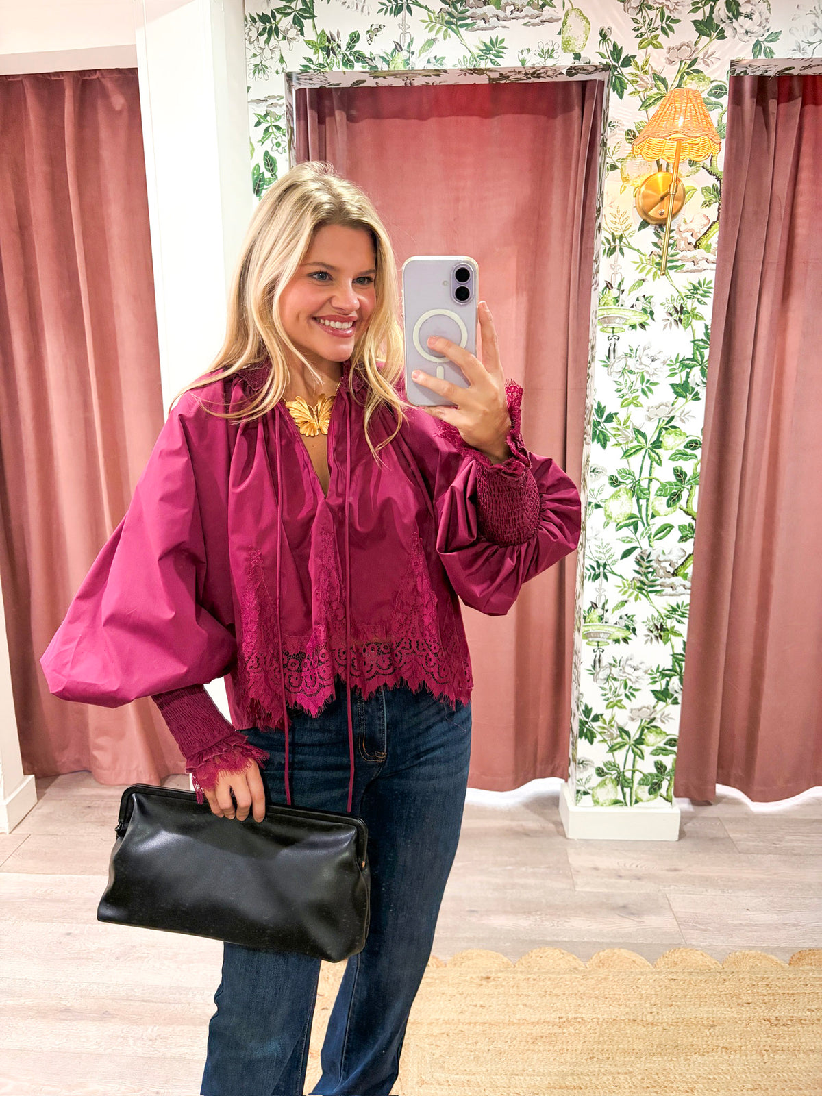 Rosamund Puff Sleeve Top-Plum