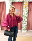 Rosamund Puff Sleeve Top-Plum