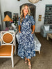 Floral Elegance Midi Dress-Navy