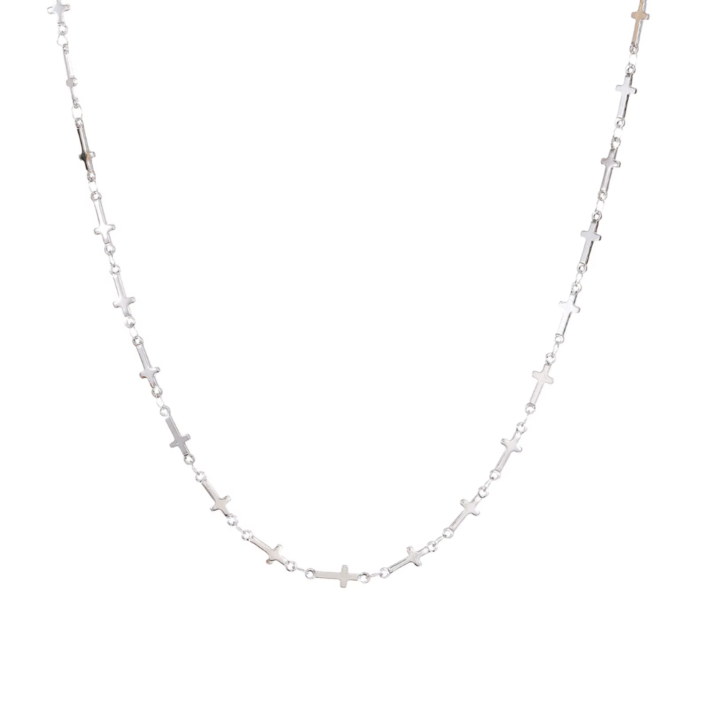 Riley Mini Cross Necklace-Silver