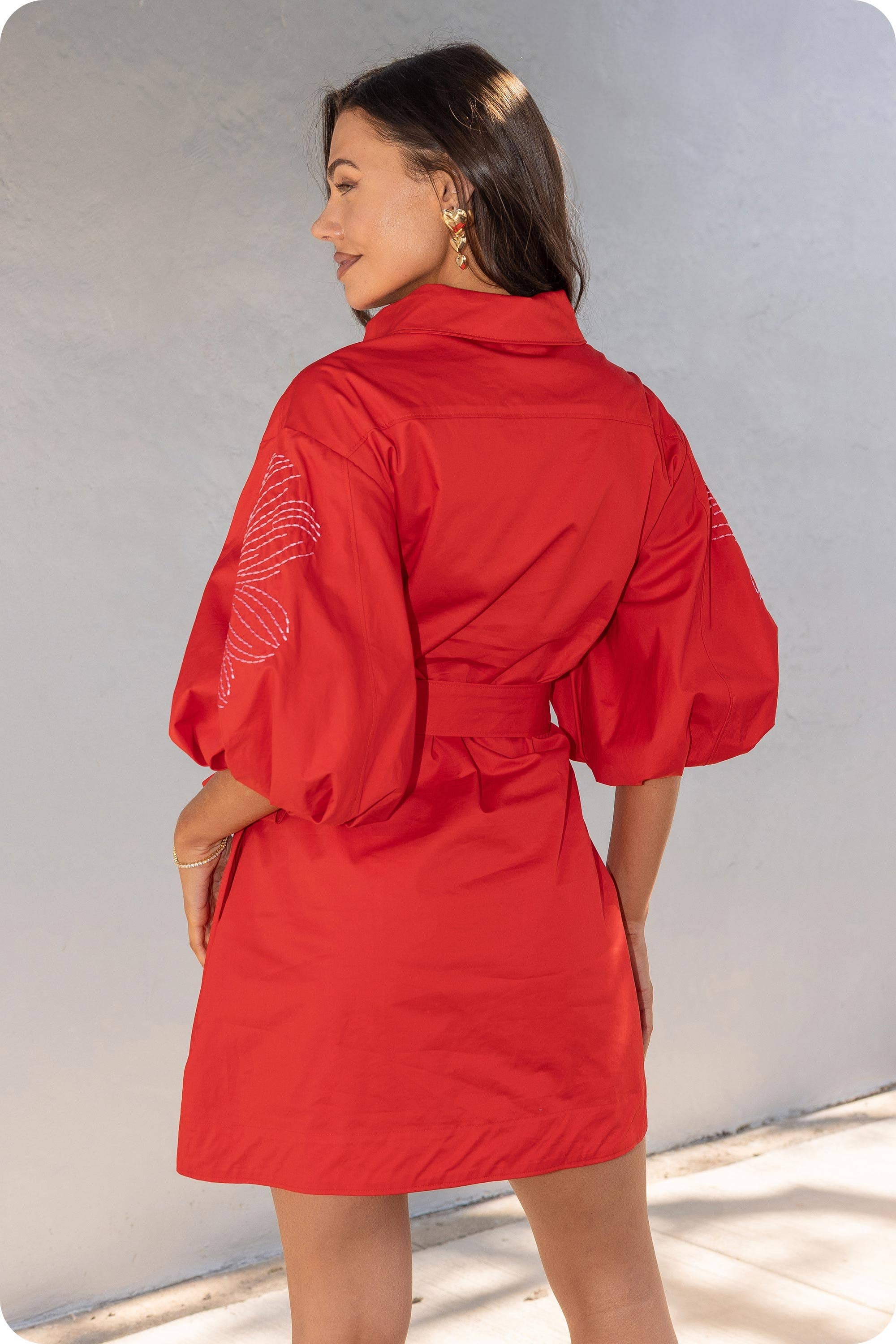 Sweet Flora Puff Sleeve Dress-Red