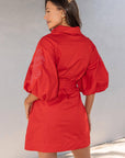 Sweet Flora Puff Sleeve Dress-Red
