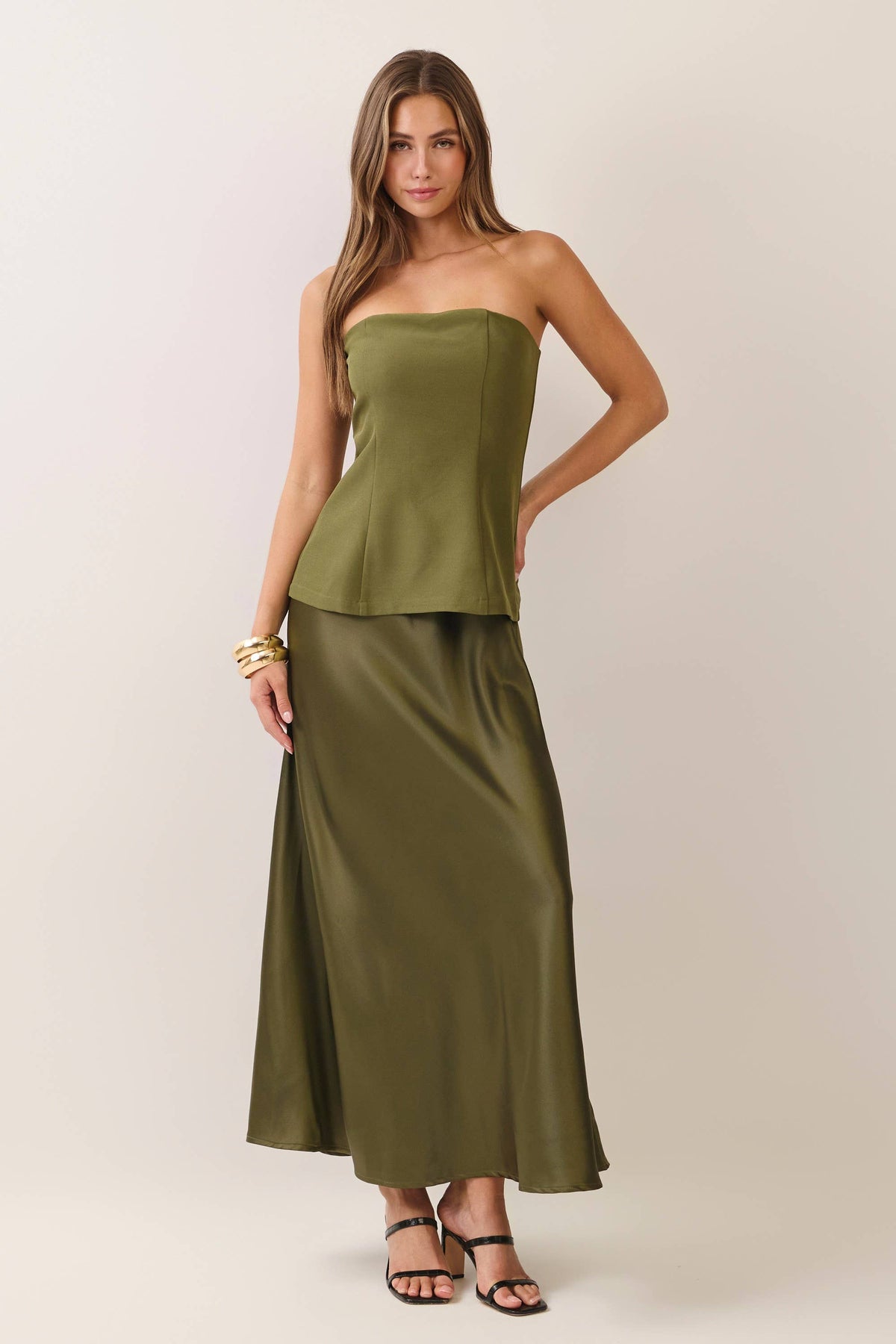 Satin Siren Maxi Dress-Olive