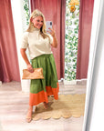 Fairmont Colorblock Skirt-Salmon/Olive