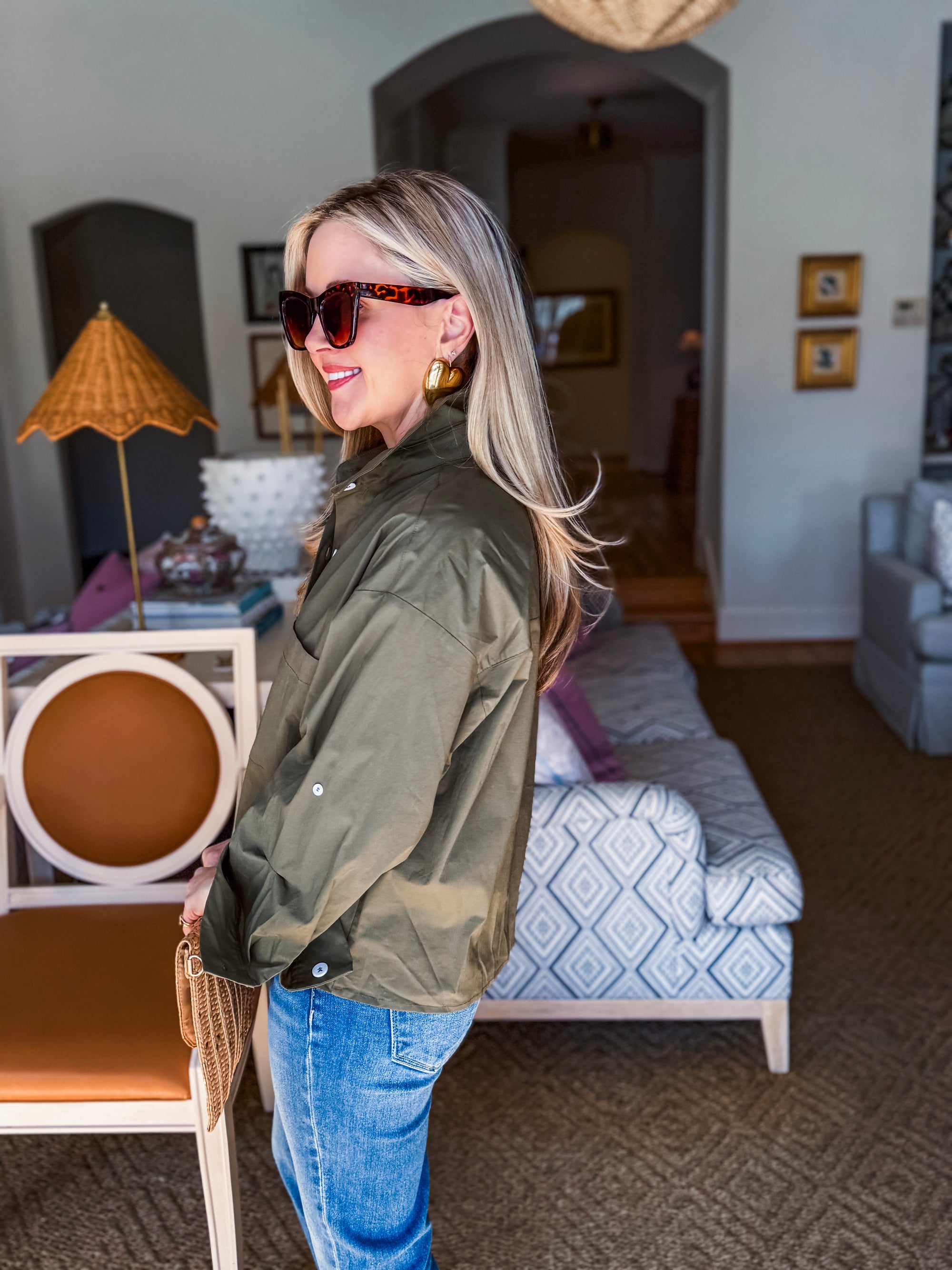 Midtown Chic Button Down Top-Olive