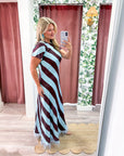 Azure Affair Stripe Maxi Dress