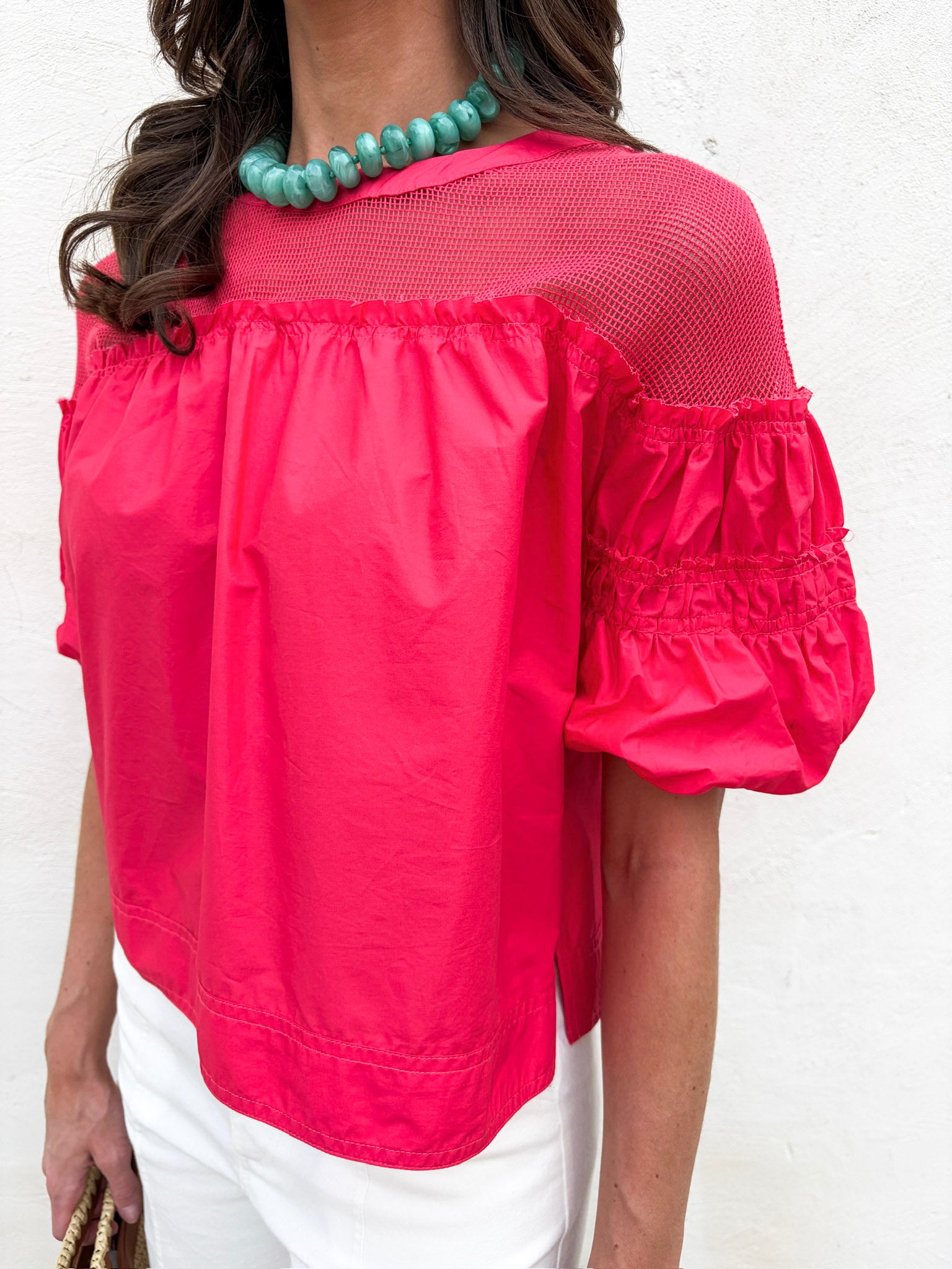 Sheer Romance Bubble Top-Raspberry Pink