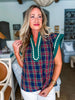 So Charmed Plaid Top-Navy