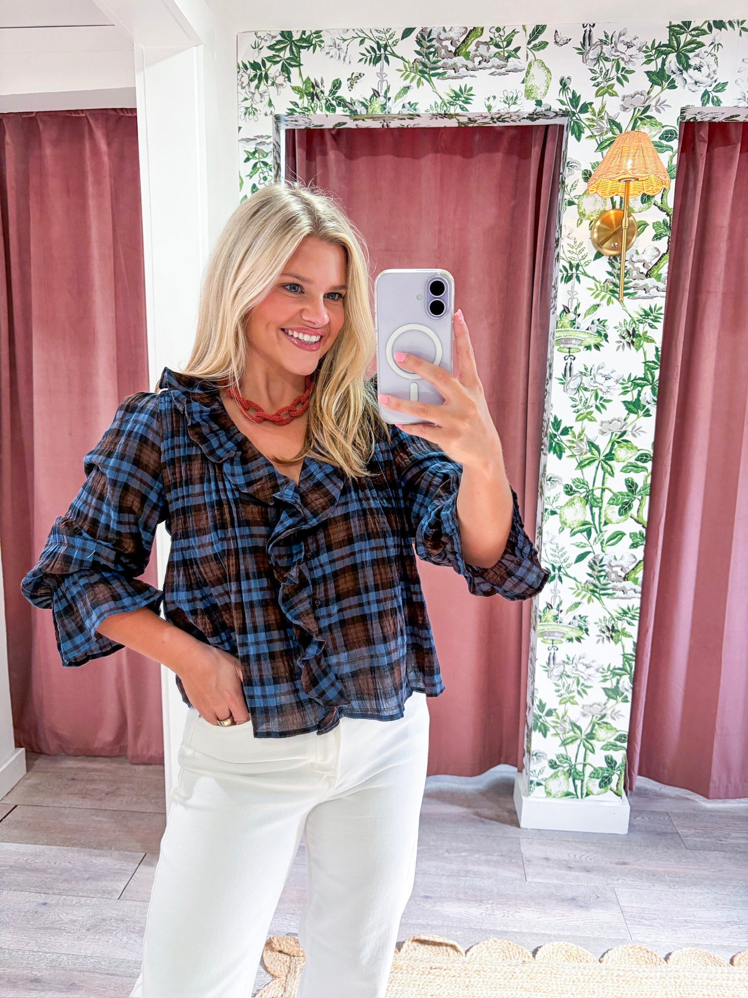 Lena Ruffle Plaid Blouse Top