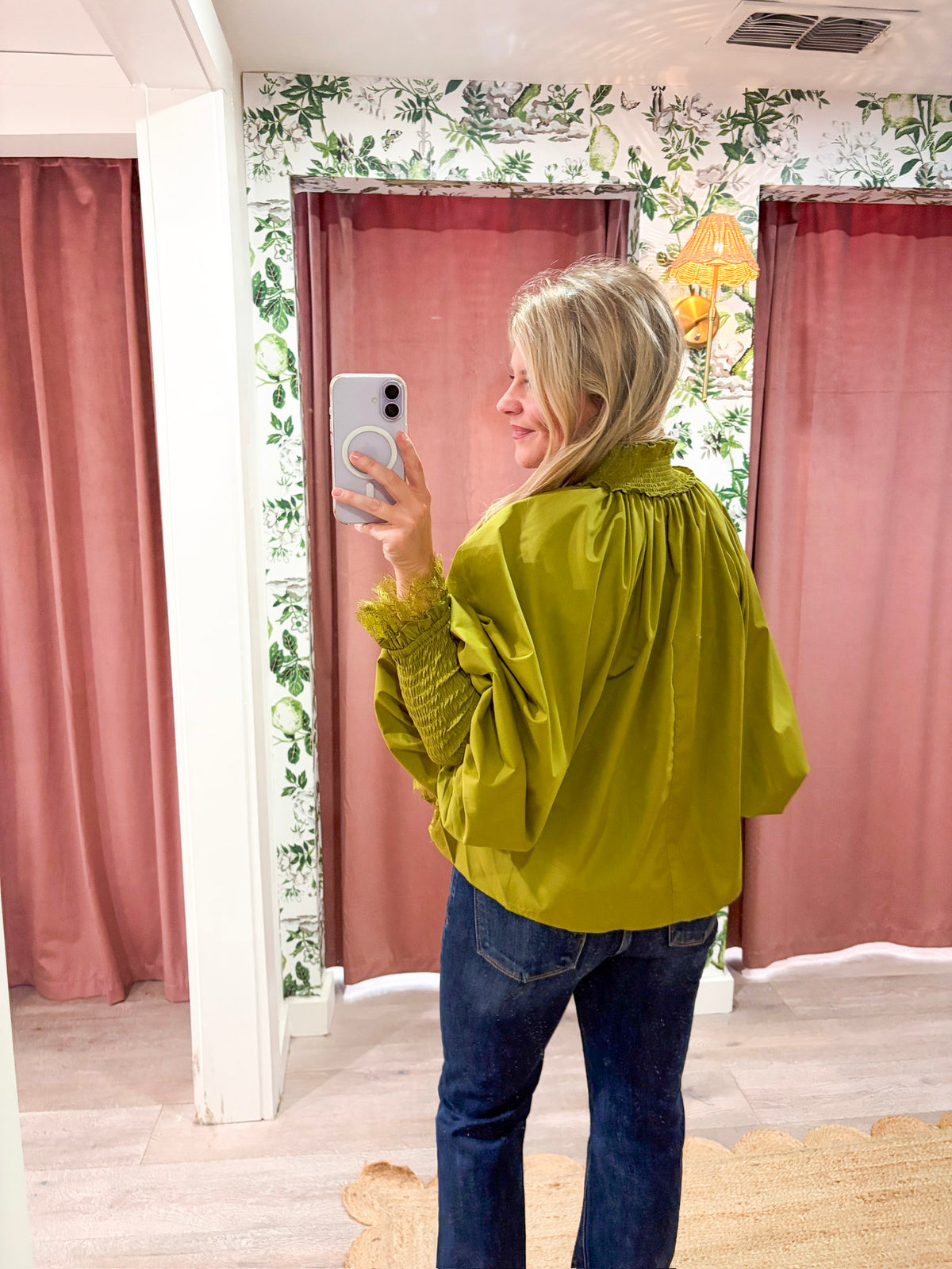 Rosamund Puff Sleeve Top-Olive