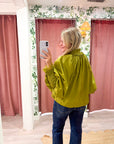 Rosamund Puff Sleeve Top-Olive