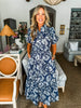 Floral Elegance Midi Dress-Navy