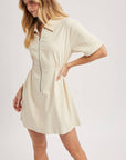 Take it Easy Zipper Mini Dress-Ecru