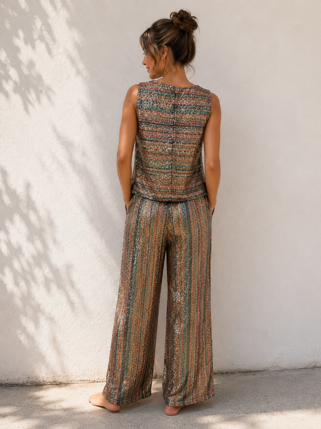 Dazzle Stripe Wide Leg Sequin Pants