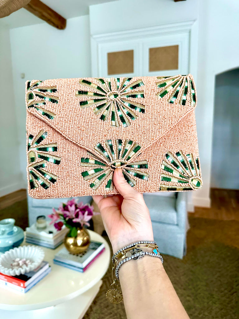 Sunburst Beaded Envelope Clutch