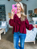 Feeling Light Ruffle Trim Top-Wine