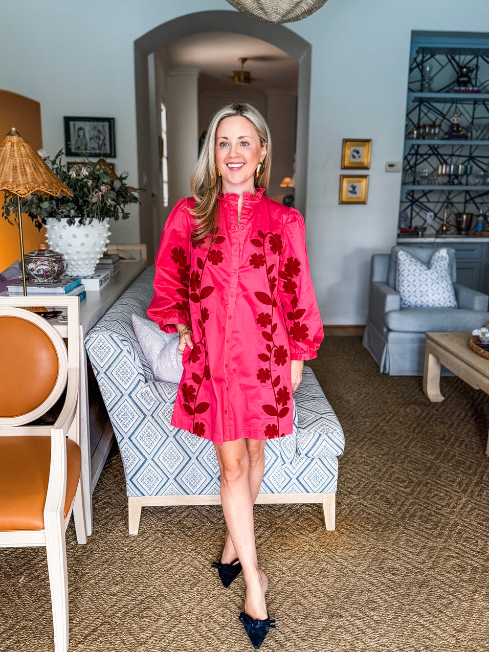 Round Top Rose Mini Dress