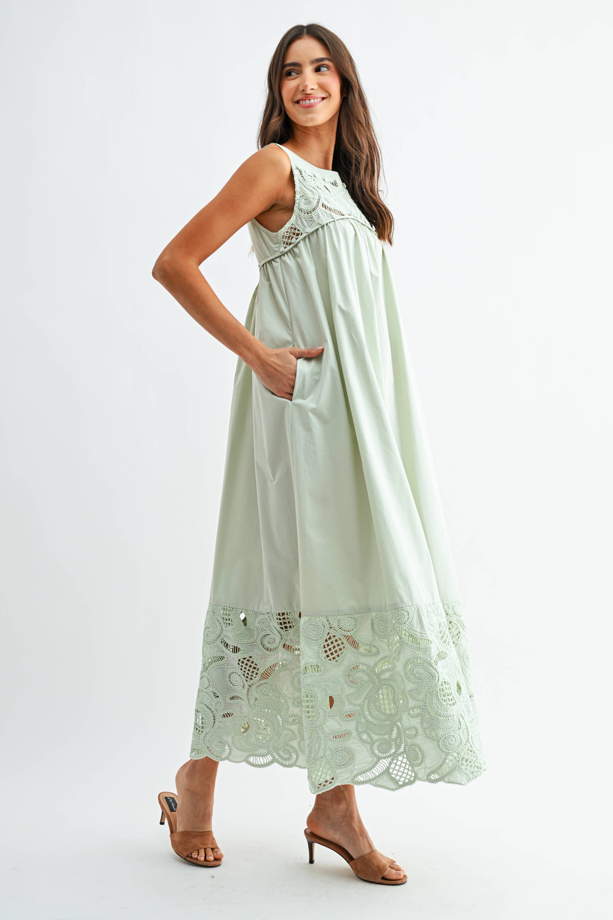 Desert Breeze Lace Maxi Dress-Sage