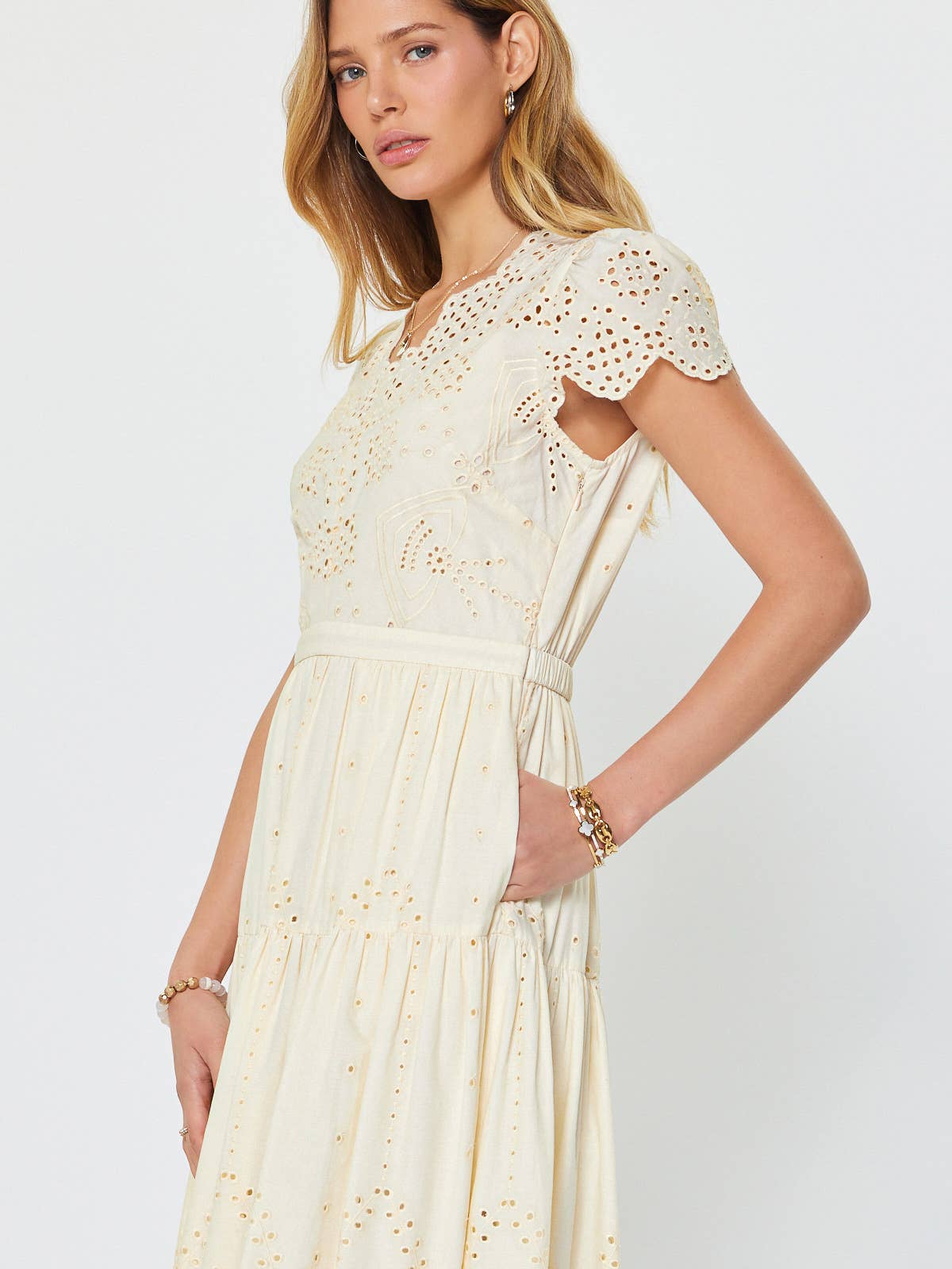 Easy Like Sunday Embroidered Midi Dress-Ivory