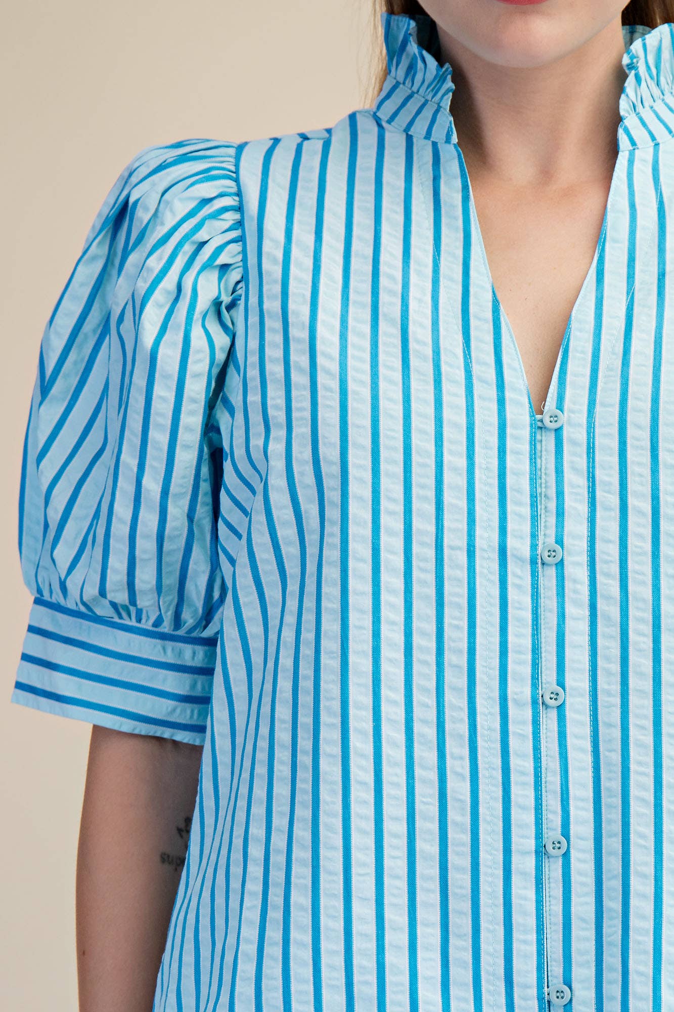 Sweetheart Puff Sleeve Top-Aqua