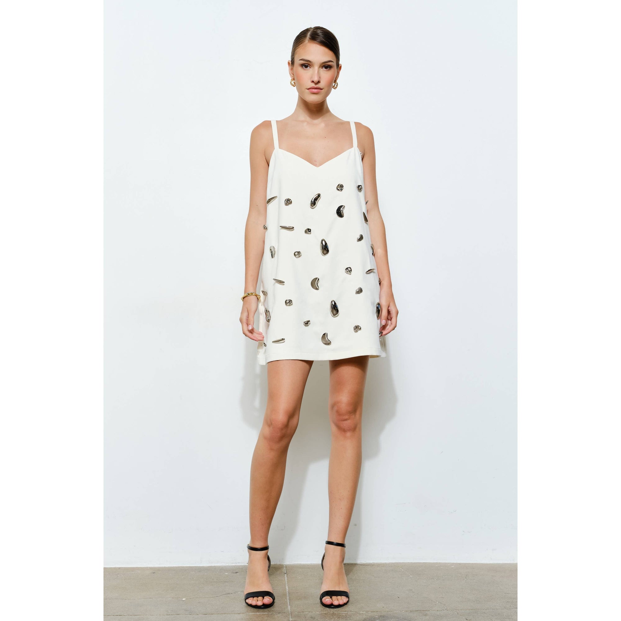 Something Special Embellished Mini Dress-Cream