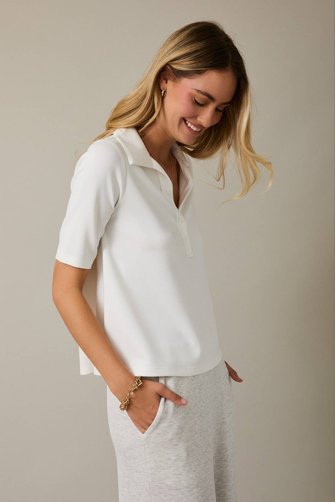 Office Chic Polo Top-Off White