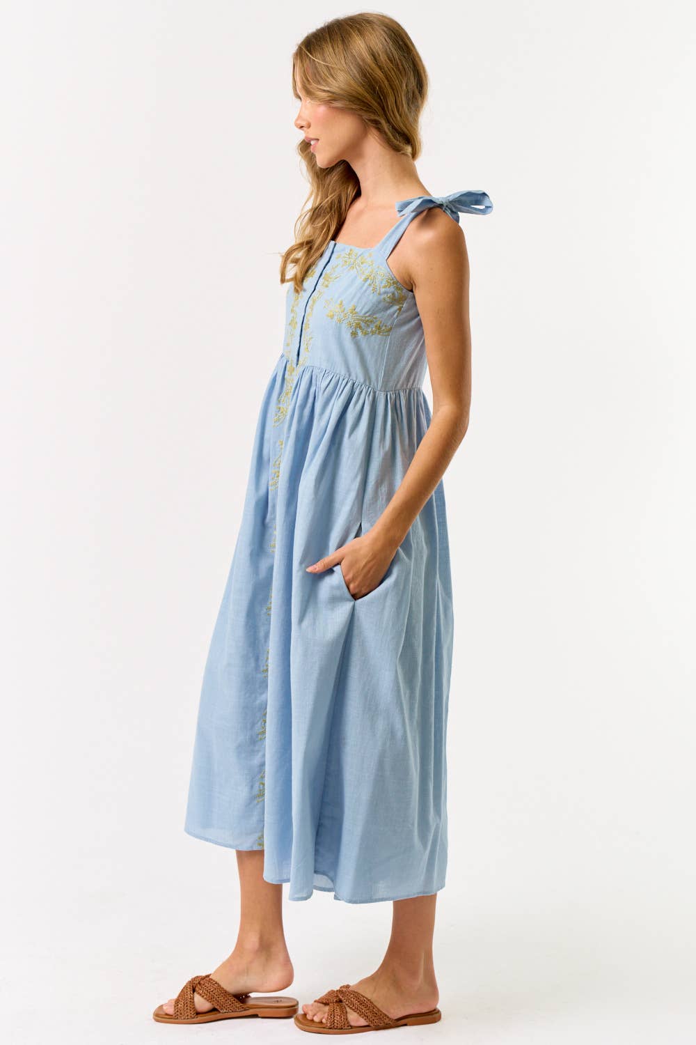 Vivid Vision Embroidered Dress-Light Blue