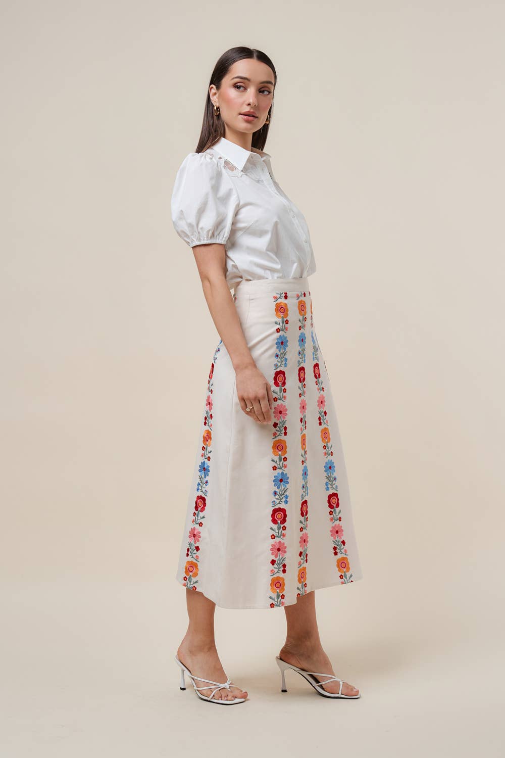 Floral Harmony Embroidered Midi Skirt