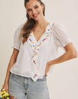 Steps Beach Embroidered Ruffle Top