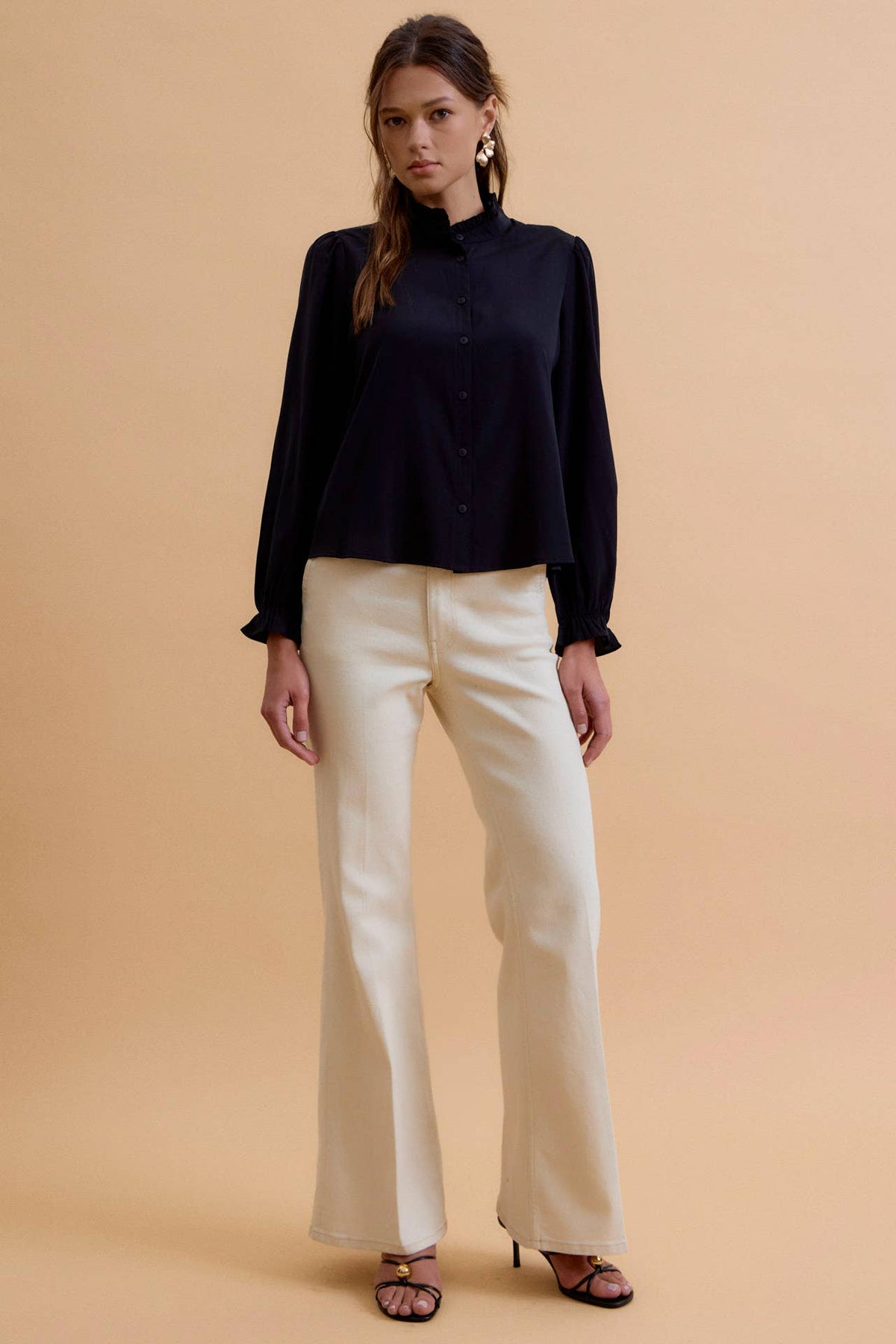 Zaria Mandarin Collar Top-Black