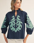 Blush Peony Top-Navy