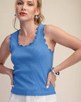Scallop Wave Knit Top-Blue