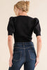 Puffed Sleeve Rib Bodysuit-Black