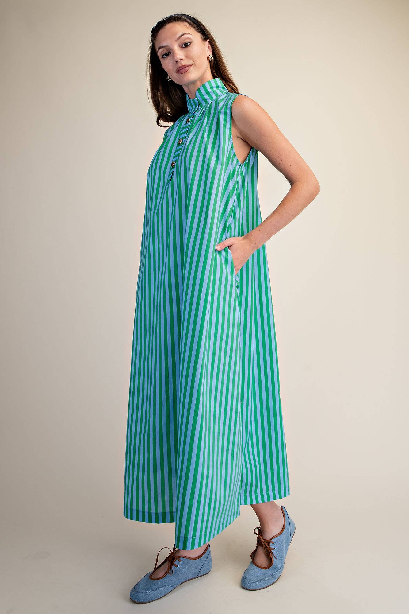 Nantucket Stripe Maxi Dress-Green