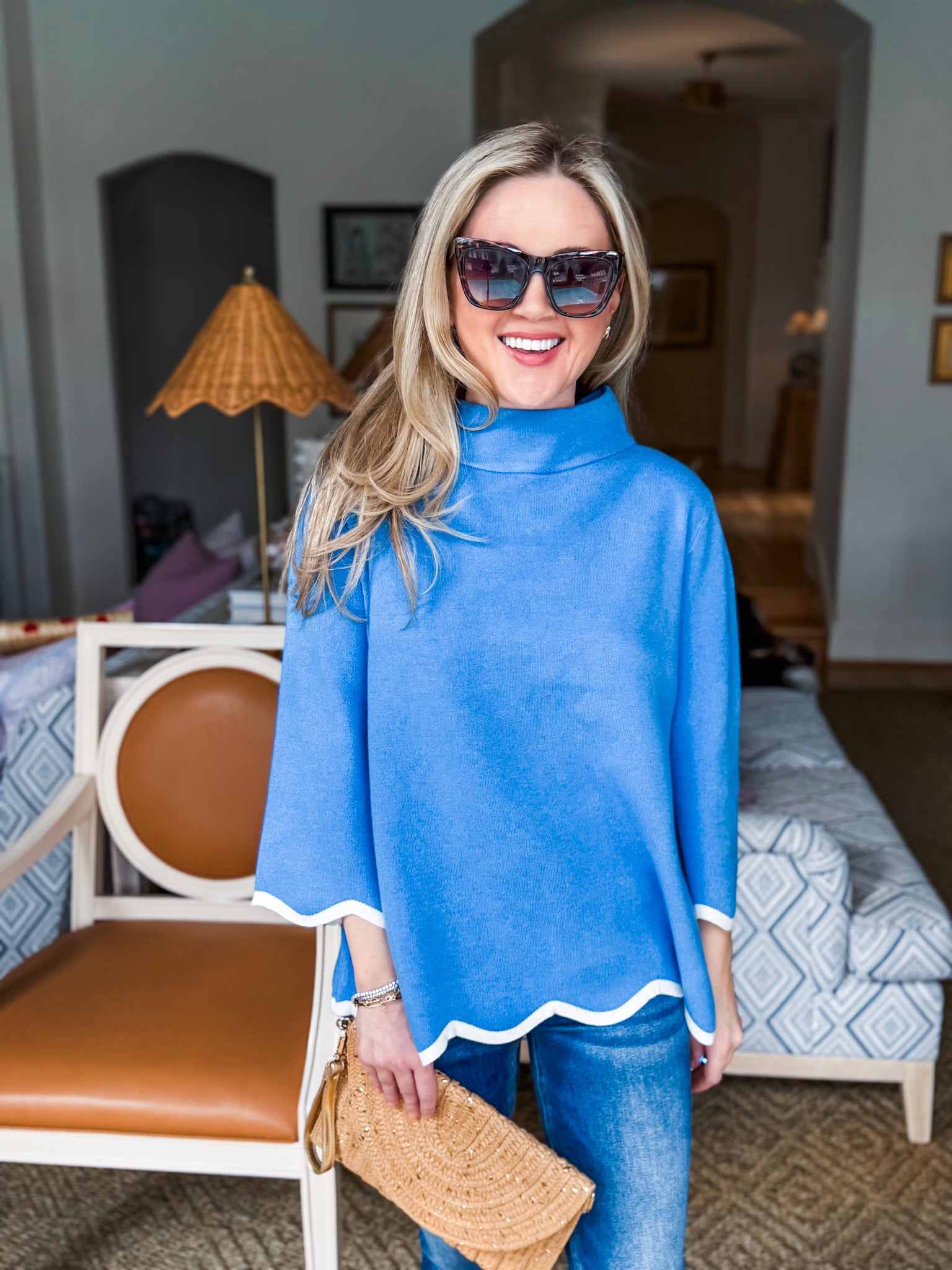 Go With the Flow Knit Top-French Blue/Cream