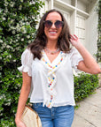 Steps Beach Embroidered Ruffle Top
