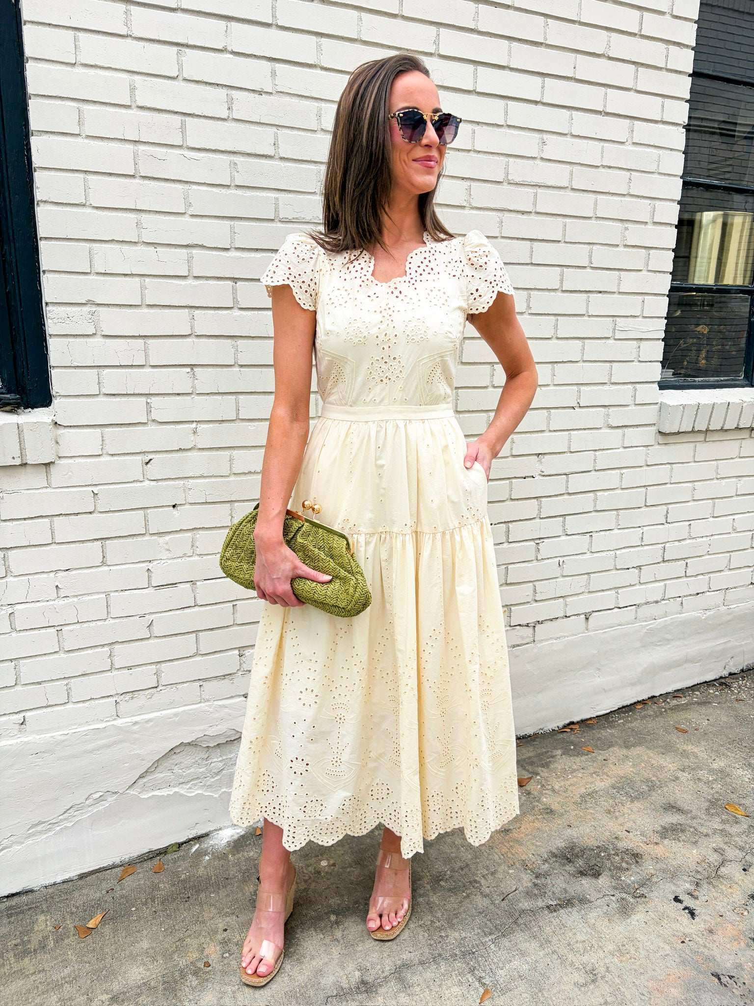 Easy Like Sunday Embroidered Midi Dress-Ivory