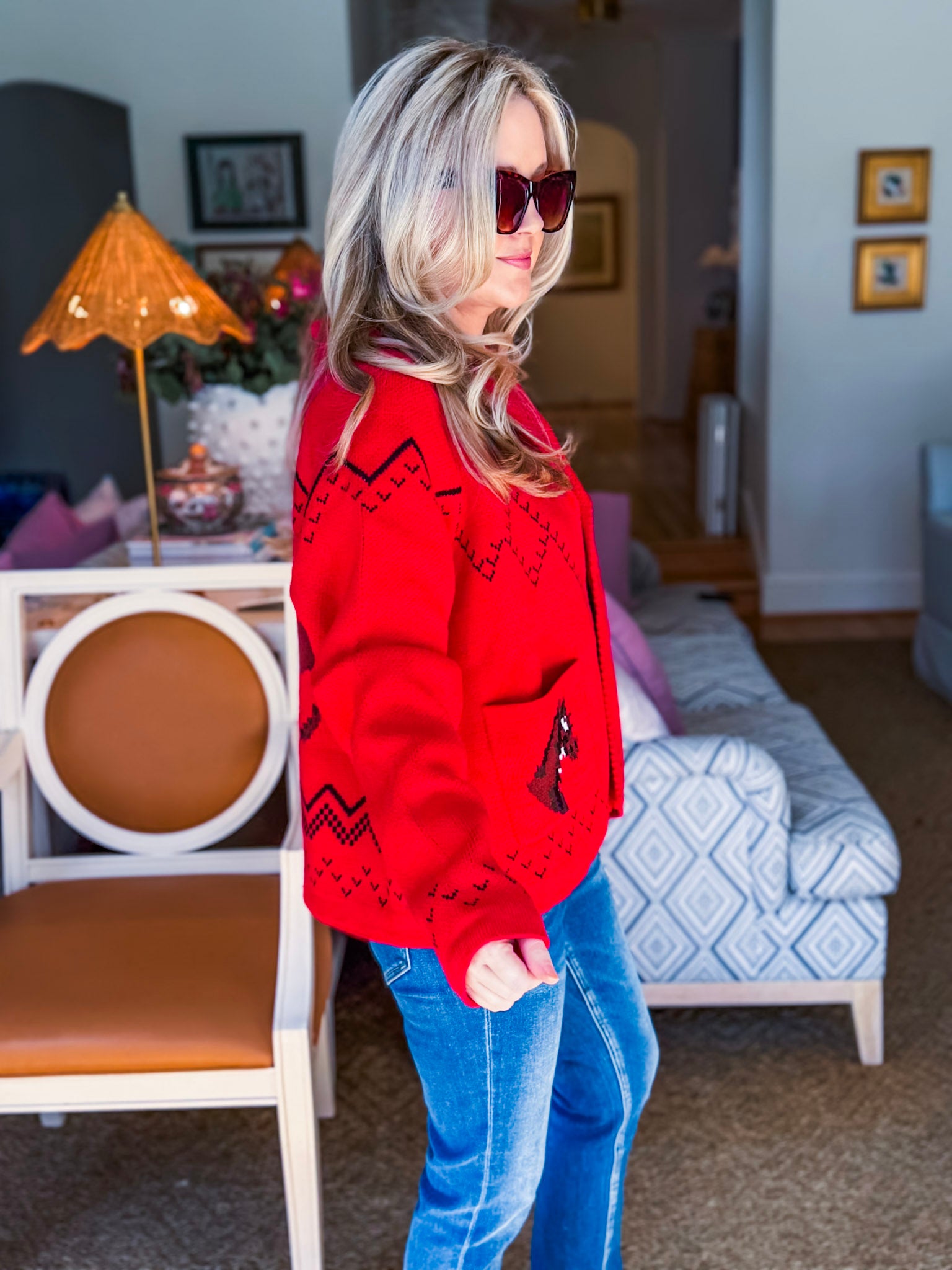 Horse Knit Sweater-Red